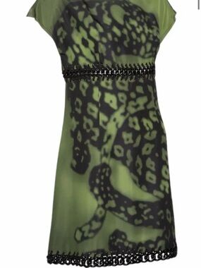 Prada Spring 2008 Silk Runway Dress Green Lace Up Waist Chain Trim 42